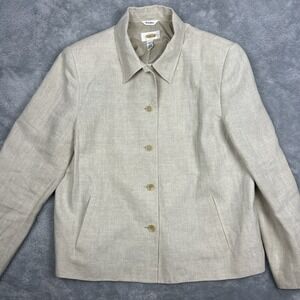 Talbots Irish Linen Blazer Jacket 14 Oatmeal Pockets Career Minimalist